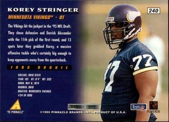 1995 Pinnacle #240 Korey Stringer Back