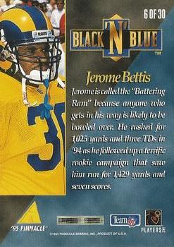 1995 Pinnacle - Black 'N Blue #6 Jerome Bettis Back