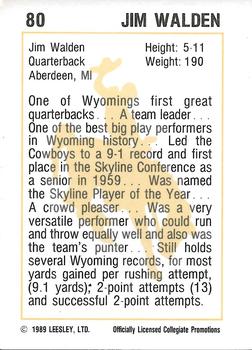1989 Leesley Wyoming Cowboys #80 Jim Walden Back