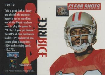 1995 Pinnacle - Clear Shots #1 Jerry Rice Back