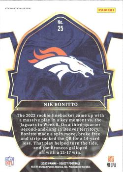 2022 Panini Select #25 Nik Bonitto Back