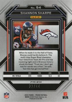 2022 Panini Prizm - Red and Yellow #94 Shannon Sharpe Back