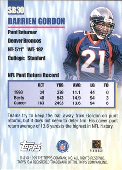 1999 Topps - Season's Best #SB30 Darrien Gordon Back