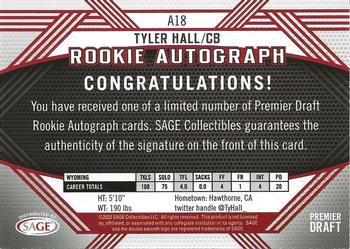2020 SAGE HIT - Rookie Autographs Green #A18 Tyler Hall Back