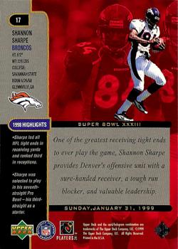 1999 Upper Deck Super Bowl XXXIII #17 Shannon Sharpe Back