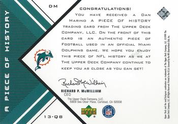 1999 Upper Deck Black Diamond - A Piece of History #DM Dan Marino Back