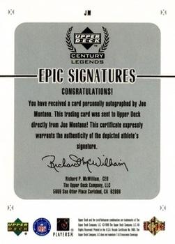 1999 Upper Deck Century Legends - Epic Signatures #JM Joe Montana Back
