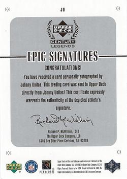 1999 Upper Deck Century Legends - Epic Signatures #JU Johnny Unitas Back