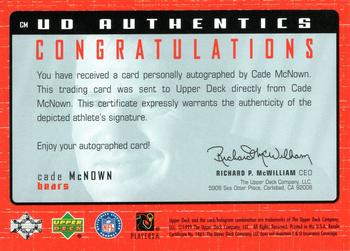 1999 Upper Deck HoloGrFX - UD Authentics Signatures #CM Cade McNown Back