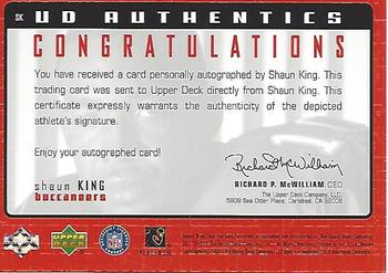 1999 Upper Deck HoloGrFX - UD Authentics Signatures #SK Shaun King Back