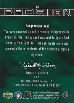 1999 Upper Deck MVP - ProSign #GH Greg Hill Back