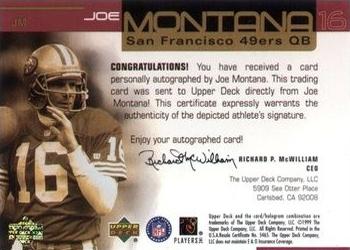 1999 Upper Deck Ovation - Super Signatures Gold #JM Joe Montana Back