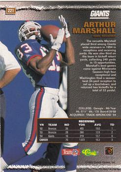 1995 Pro Line #221 Arthur Marshall Back