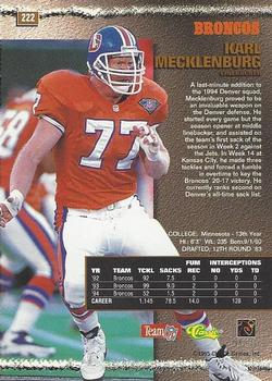 1995 Pro Line #222 Karl Mecklenburg Back