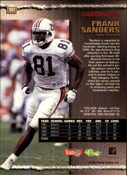 1995 Pro Line #357 Frank Sanders Back