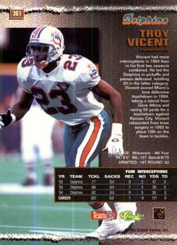 1995 Pro Line #361 Troy Vincent Back