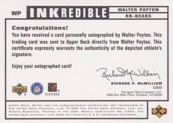 1999 Upper Deck Retro - Inkredible #WP Walter Payton Back