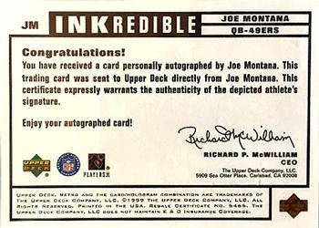 1999 Upper Deck Retro - Inkredible Gold #JM Joe Montana Back