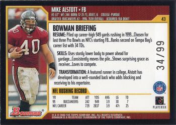 2000 Bowman - Gold #43 Mike Alstott Back