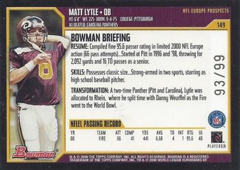 2000 Bowman - Gold #149 Matt Lytle Back