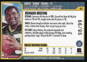 2000 Bowman - Gold #187 Bubba Franks Back