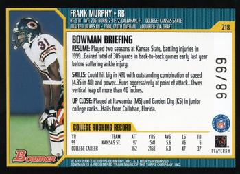 2000 Bowman - Gold #218 Frank Murphy Back
