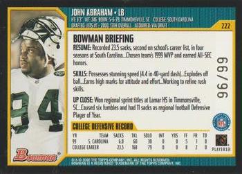 2000 Bowman - Gold #222 John Abraham Back