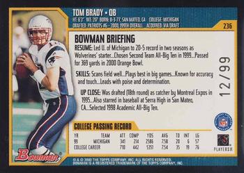 2000 Bowman - Gold #236 Tom Brady Back