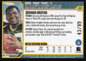 2000 Bowman Chrome - Refractors #187 Bubba Franks Back