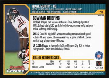 2000 Bowman Chrome - Refractors #218 Frank Murphy Back