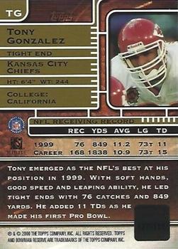 2000 Bowman Reserve - Autographs #TG Tony Gonzalez Back
