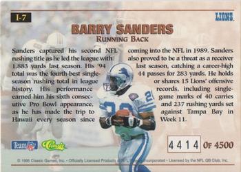 1995 Pro Line - Impact #I-7 Barry Sanders Back