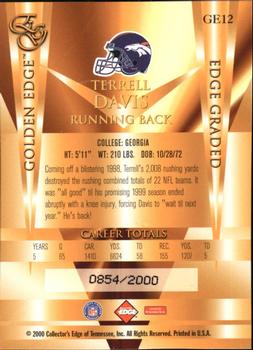 2000 Collector's Edge EG - Golden Edge #GE12 Terrell Davis Back