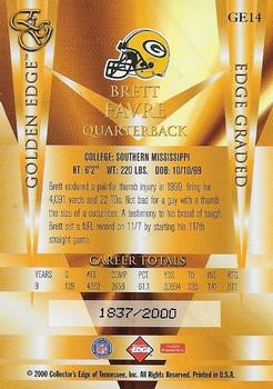 2000 Collector's Edge EG - Golden Edge #GE14 Brett Favre Back