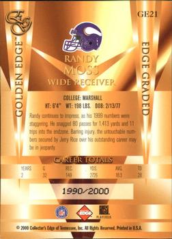 2000 Collector's Edge EG - Golden Edge #GE21 Randy Moss Back