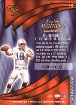 2000 Collector's Edge EG - Impeccable #I8 Peyton Manning Back