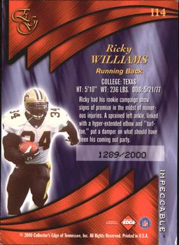 2000 Collector's Edge EG - Impeccable #I14 Ricky Williams Back