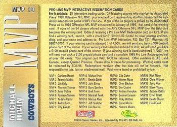 1995 Pro Line - MVP Redemptions (PR4000) #MVP 10 Michael Irvin Back