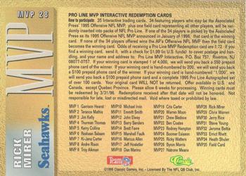 1995 Pro Line - MVP Redemptions (PR4000) #MVP 28 Rick Mirer Back