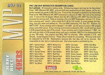 1995 Pro Line - MVP Redemptions (PR4000) #MVP 30 Jerry Rice Back