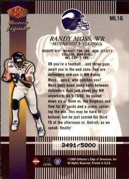 2000 Collector's Edge Masters - Legends #ML16 Randy Moss Back