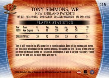 2000 Collector's Edge Masters - Retail #115 Tony Simmons Back