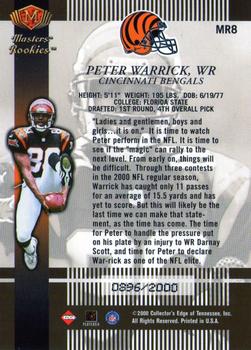 2000 Collector's Edge Masters - Rookie Masters #MR8 Peter Warrick Back