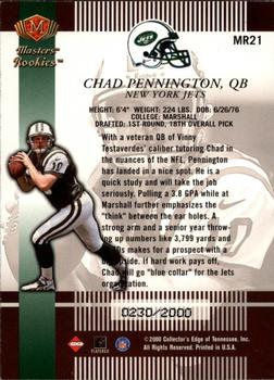 2000 Collector's Edge Masters - Rookie Masters #MR21 Chad Pennington Back