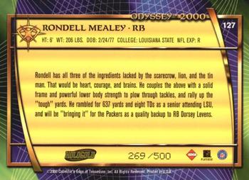 2000 Collector's Edge Odyssey - HoloGold Rookies #127 Rondell Mealey Back