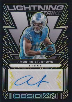 2022 Panini Obsidian - Lightning Strike Electric Etch Yellow #LS-AST Amon-Ra St. Brown Front