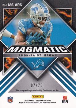 2022 Panini Obsidian - Magmatic Signatures Electric Etch Orange #MS-ARS Amon-Ra St. Brown Back