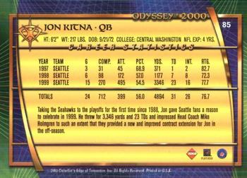 2000 Collector's Edge Odyssey - Retail #85 Jon Kitna Back