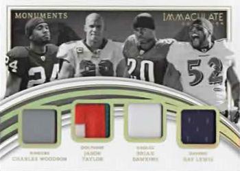 2022 Panini Immaculate Collection - Immaculate Monuments Prime #IM-ID Charles Woodson / Jason Taylor / Brian Dawkins / Ray Lewis Front