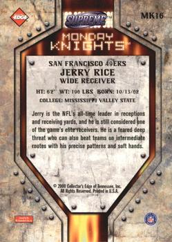 2000 Collector's Edge Supreme - Monday Knights #MK16 Jerry Rice Back